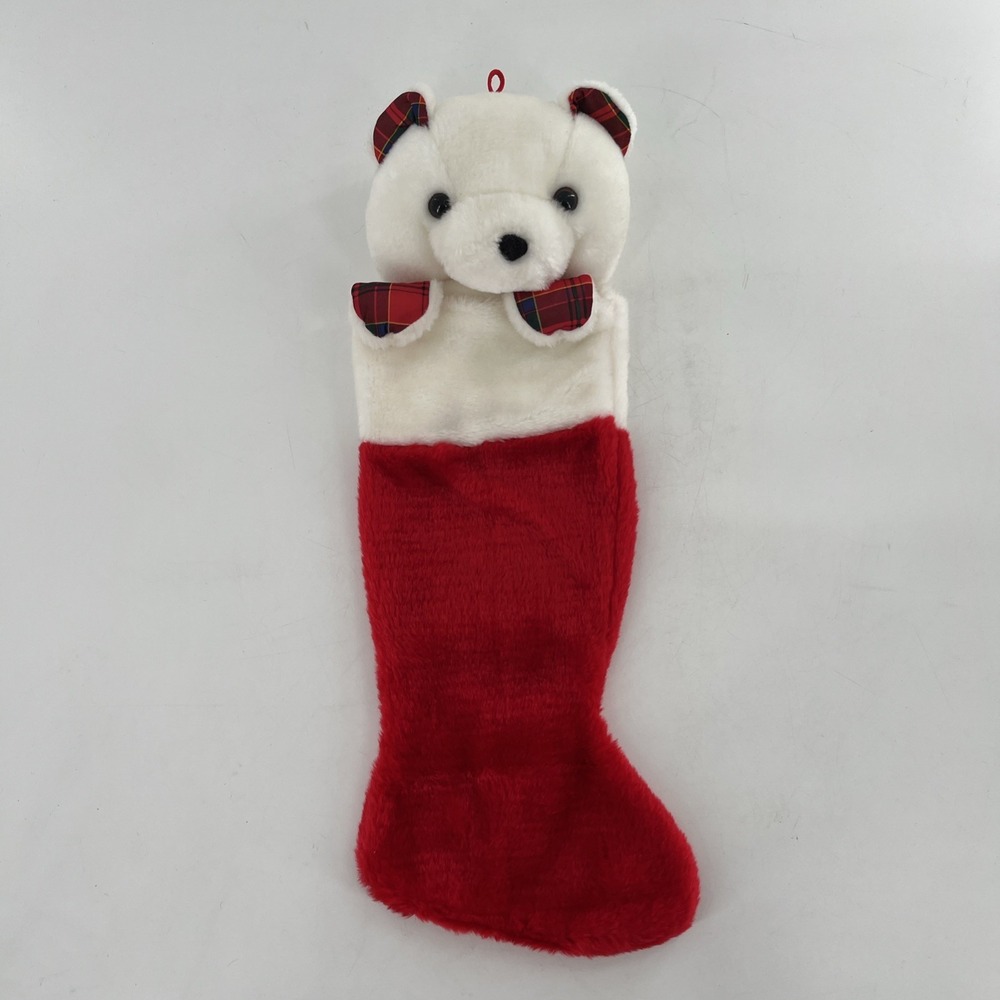 Vintage Mac Bear 3D Plush Teddy Bear Christmas Stocking Plaid Ears Paws‎ 23"